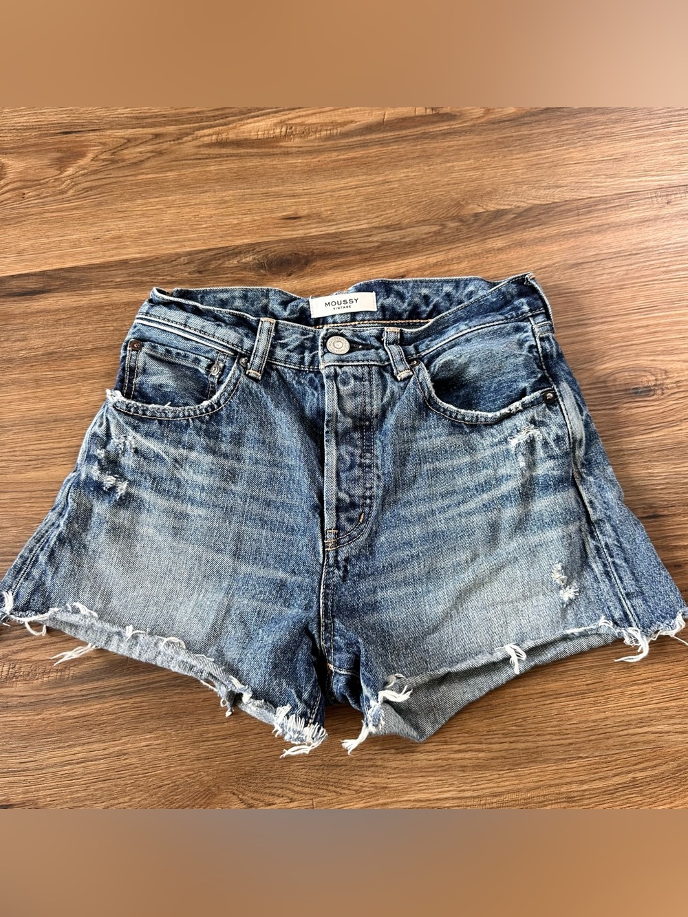 Moussy Cut Off Jean Shorts Selvedge Denim Distressed‎ Womens 24 Blue Fray Beach